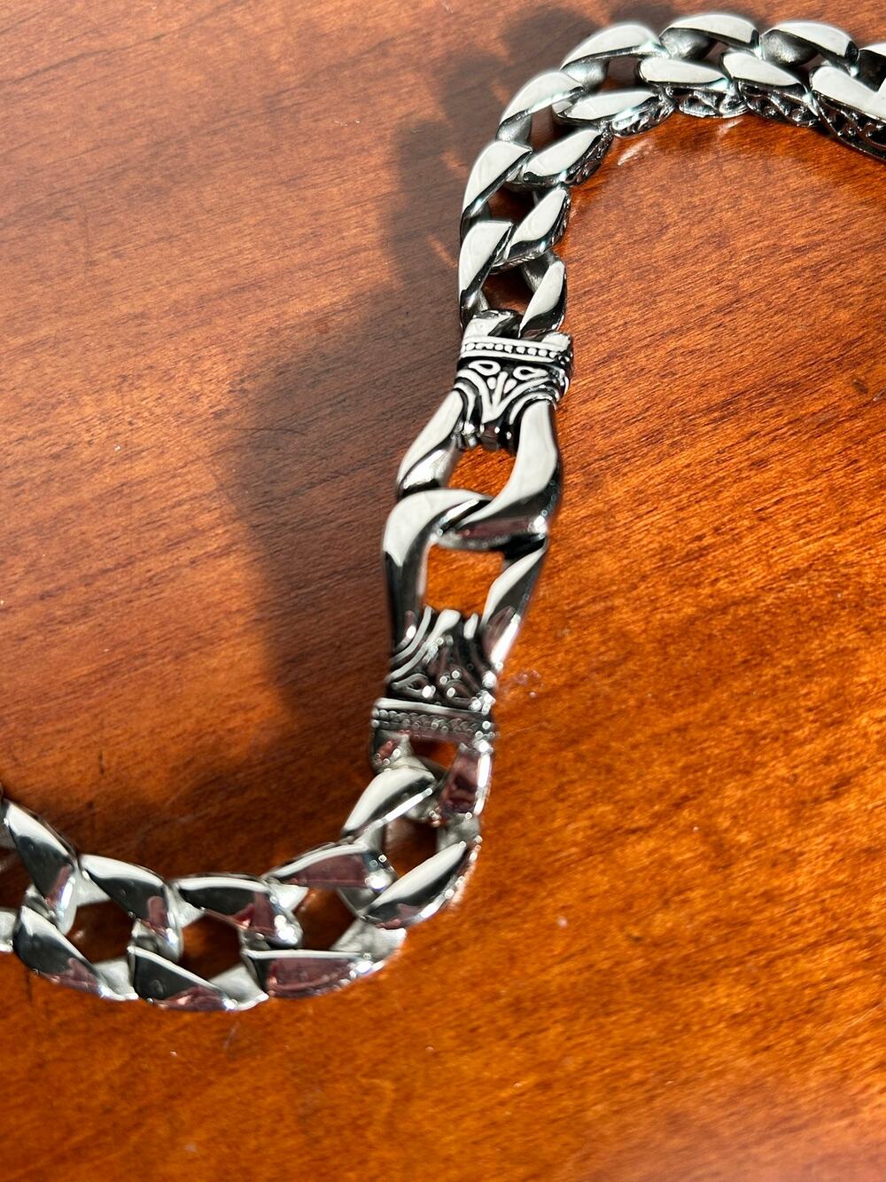 Mens Norse Celtic Stainless Steel Cuban Curb Chain Bracelet
